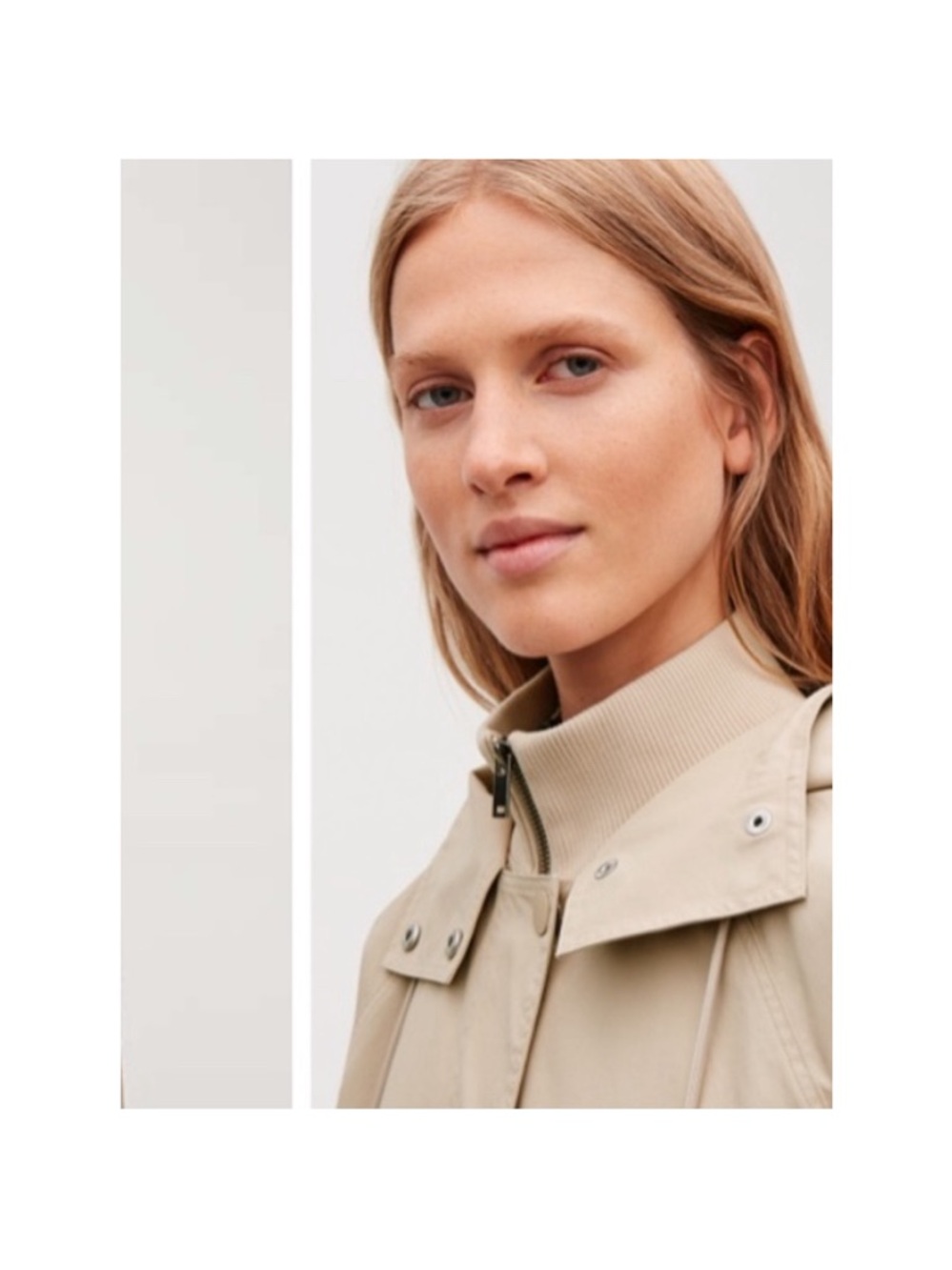 COS layered cotton parka with hood in oatmeal color with two pockets - Picture 4 of 10